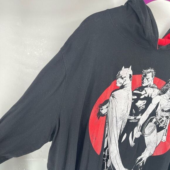 Justice League Mens Pullover Hoodie Super Man Wonder Woman Batman Black Size 2XL - Picture 4 of 8